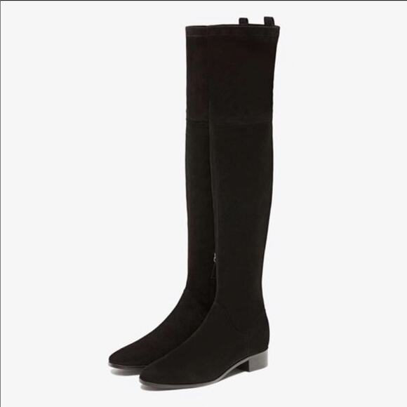 Massimo Dutti Black Suede Over Knee Boots Sz 7.5 - Picture 1 of 10